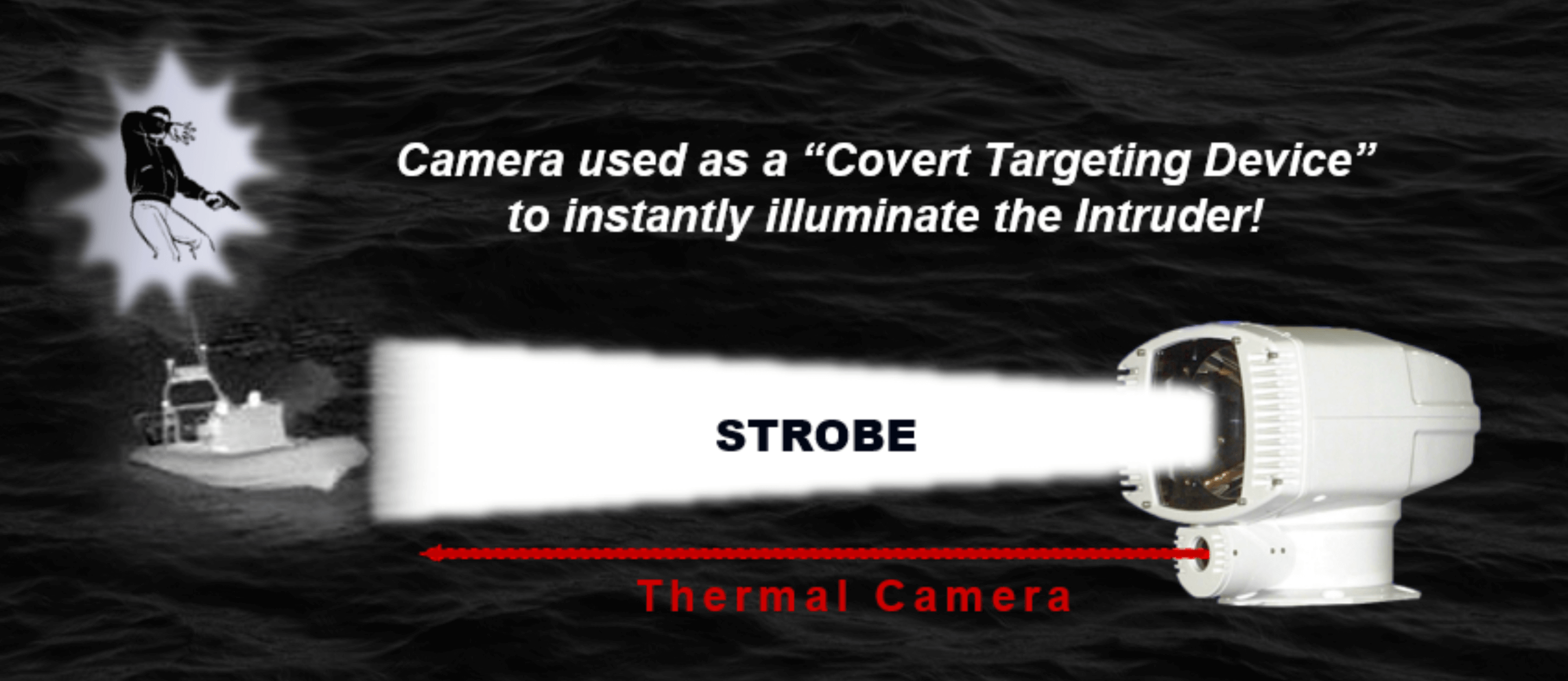 Thermal camera used as a covert targeting device to instantly illuminate the intruder